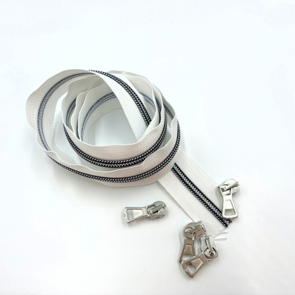 Reißverschluss Weiß Silber Navy